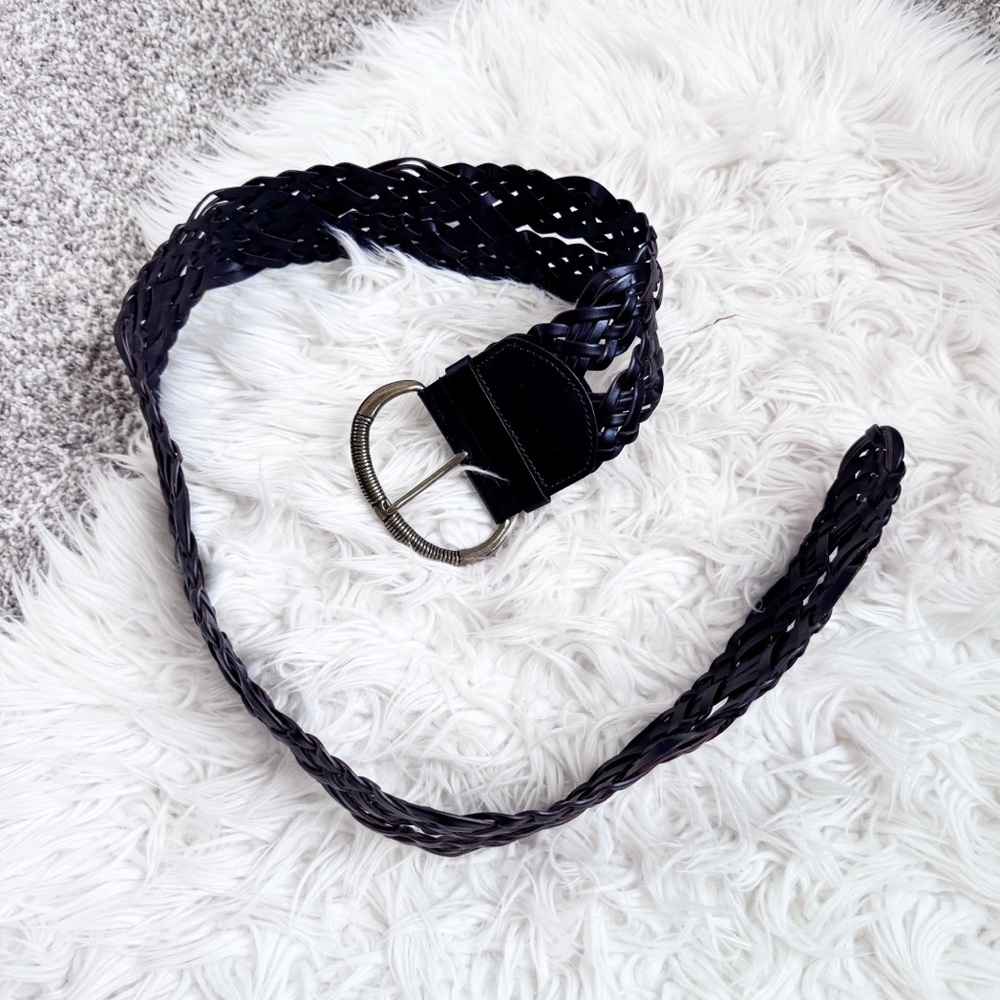 Dark Brown Braided Woven Belt Oversized Oval Buckle Boho Western L
